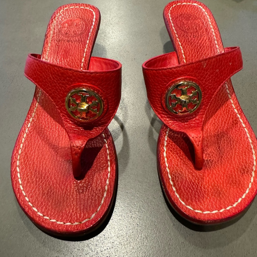 Tory Burch orange/red wedges. Size 6